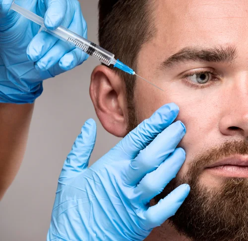 Filler injection for male face in beauty clinic